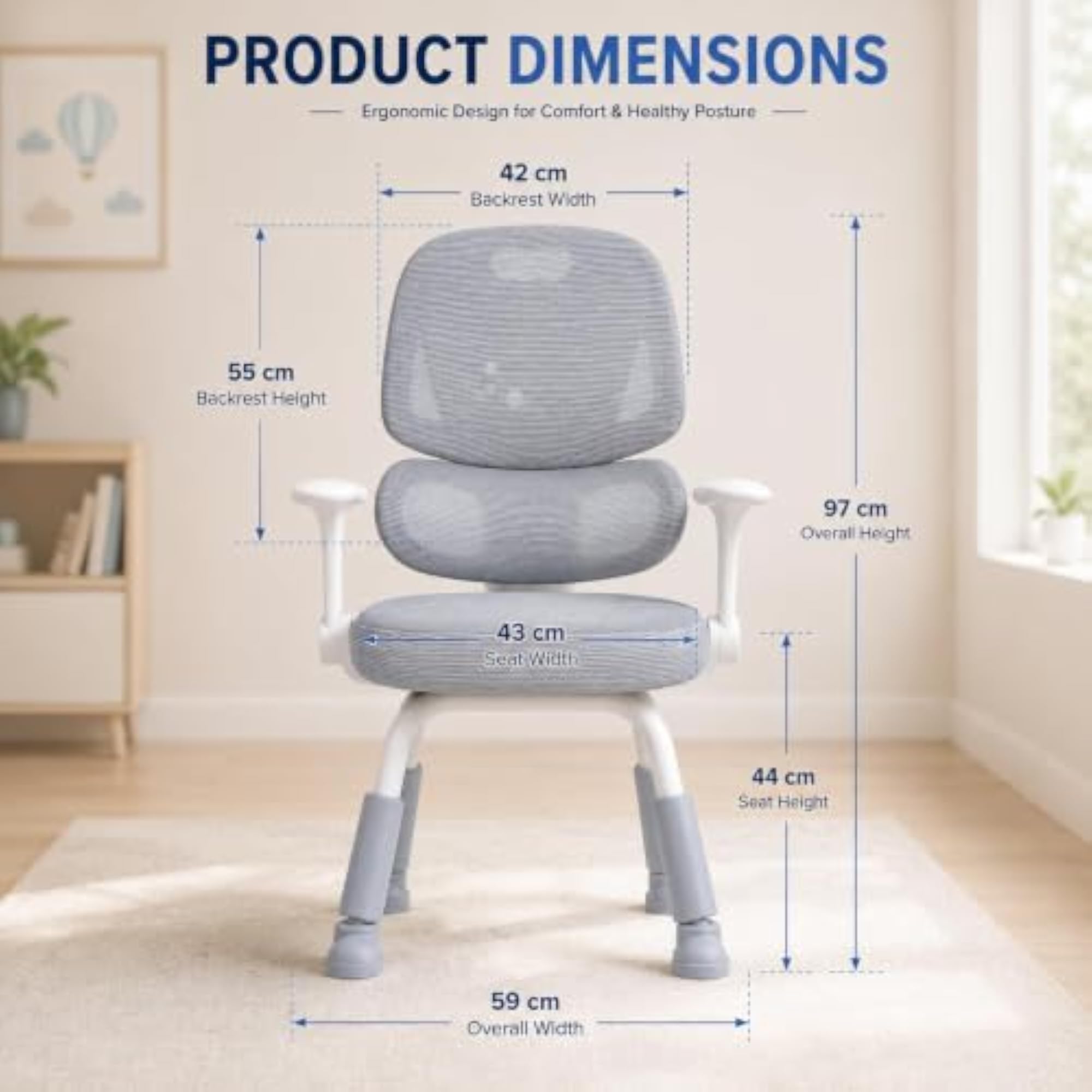 Ergonomic Kids Study Chair, Breathable Mesh Backrest