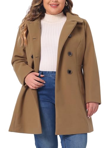 Agnes Orinda Plus Size Coat for Women Peter Pan Collar Double Breasted Winter Warm Coats with Pockets