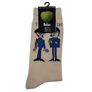 The Beatles ‘Cartoon Standing’ (Beige) Chaussettes (Taille unique = EUR 41-45) - Les Beatles, Paul McCartney, John Lennon, RIngo Starr, George Harrison