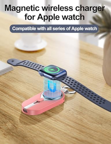 Keychain Portable Charger for IOS,3000mAh Mini Power Bank for Apple Watch,Travel Wireless Magnetic Battery Pack Compatible with Apple iWatch Accessories Series 9,8,UItra,7,6,5,4,3,2,1,SE,Nike,Pink