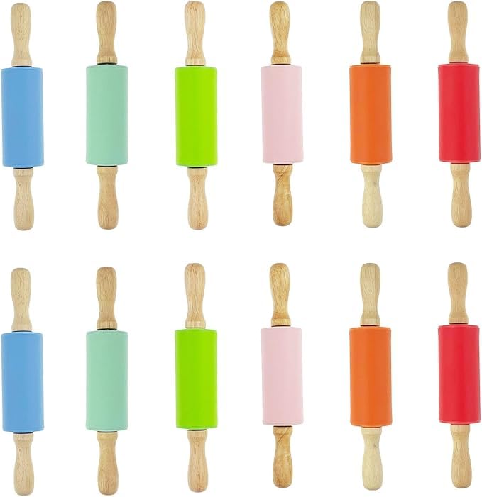 Confezione da 12 mini mattarelli piccoli da 22,9 cm per bambini, con manico in legno, per la cucina di casa (12)