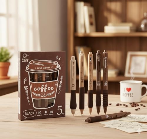 Image of COOFANDY Coffee Theme Kawaii Japanese Stationery Items - 0.5mm,Fine Point Smooth Writing Pens for Journaling, Cute Kawaii Stationery for Girls, Boys, School Office, Return Gift for Kids (Black)
