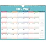 Calendar 2026-2027 - Wall Calendar 2026-2027 with Thick Paper, Calendar UK, July 2026 - December 2027, calendar month to view, Twin-Wire Binding Hanging Hook Large Mixed Color Ruled Blocks