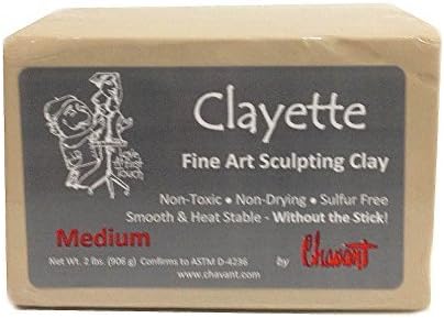 Chavant CLAYETTE Medium - 2 Lbs. Professional Oil Based Sulfur Free Sculpting Clay - GREY