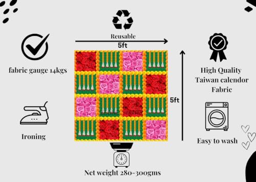 Image of Back Ground Decoration Clothes | Minimalist Box Design Backdrop with Graceful Red Roses and Pink Flower Blocks | varalakshmi puja Backdrop 5x5 feet