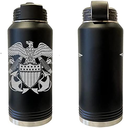 Navy Officer Crest Laser Engraved 32oz Water Bottle (Navy)