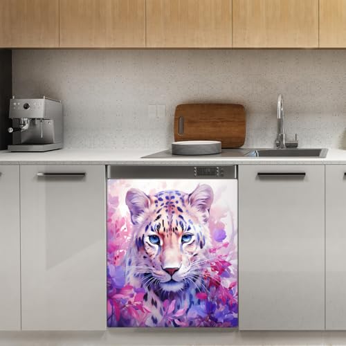 Cubierta magnética Mexpekil para lavavajillas panel de leopardo floral morado 53x66 cm 4