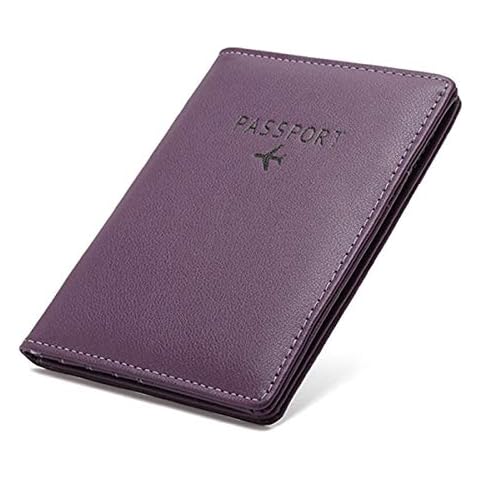Veyarien Passport Holder Travel Wallet, RFID Blocking Leather Passport Cover Case with Wallet for Credit Card, Money, Boarding, Passport Holder Protector for Men Women (Purple) Cover