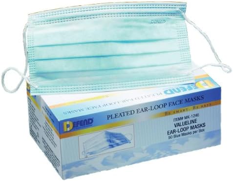 10 PACK VALUE - DEFEND- Breath-EZ Ear-loop Pleated Mask Blue 500 Box MK-12 111369 Us Depot