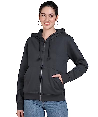 Image of Alan Jones Clothing Women's Solid Zipper Hooded Sweatshirt | Front Zip, Ribbed Hem, Lined Hood, Casual Winter Wear