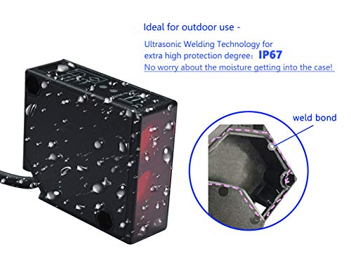 Supreform IP67 Waterproof Universal 10-30VDC Safety Retro-Reflective Photoelectric Beam Sensor for 12VDC and 24VDC Gate Opener, Garage Door Sensor Up to 40 Feet Sensing Range, Pre-Wired 6.6 Feet Cord - Thumbnail 4