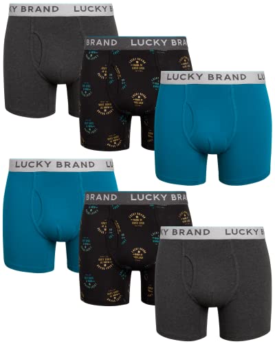 Lucky Brand Men's Underwear - Casual Stretch Boxer Briefs (6 Pack), Size Large, Grey/Black Print/Blue #TOP14