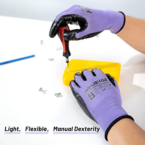 Manusage Safety Work Gloves, Seamless Knit Nylon Gloves, Micro-Foam Nitrile Coated, For Men And Women Knit Firm Grip, Tools & Home (Size M, Purple, 6-Pairs) #TOP3