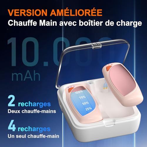 Lepwings Chauffe Main Électrique Rechargeable - Pack de 2, avec Boîtier de Charge, Batterie 14.000 mAh, Chauffage Bilatéral, Autonomie Jusqu'à 18 Heures, 3 Niveaux de Température – vue 2