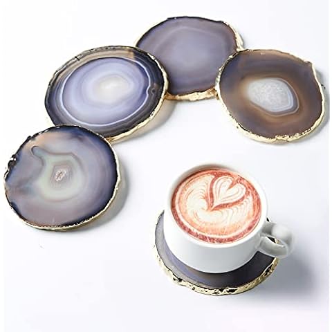 Gray Agate Coasters for Drinks, Geode Coaster Set of 4, Gemstone Crystal Coasters, Natural Stone Coasters for Drinks Coffee Table, Gray Agate Slices Cup Mat for Home Decor (Gray, Agate) Cover