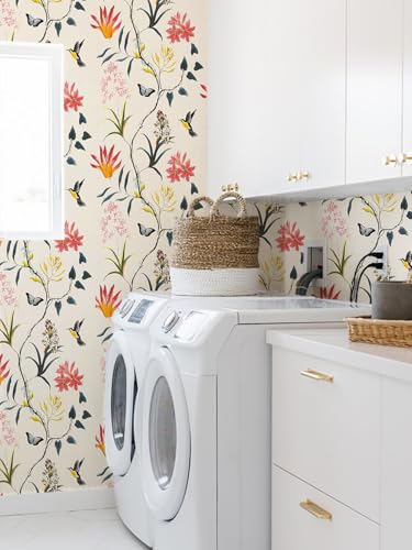 Orainege Floral Peel And Stick Wallpaper Vintage Floral Wallpaper 17.7In X 236.2In Floral Contact Paper Peel And Stick Bird Removable Wallpaper Flowers Butterfly Self Adhesive Wall Paper Bathroom thumb #7