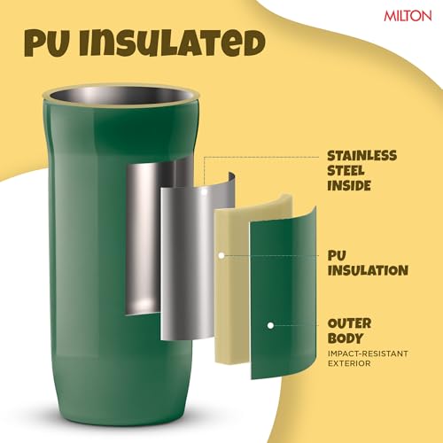 Image of Milton Marvel Steel Slim 600 Insulated Inner Steel Water Bottle for School Kids I Leak Proof Flip Top Lid, Easy to Carry Loop, Insulated Thermo Sipper Bottle for Kids, 490 ml, Dark Green (Hulk Print)