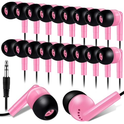 Image of Kanayu 100 Pack Wired Earbuds Bulk for Classroom, 3.5MM No Mic,Pink