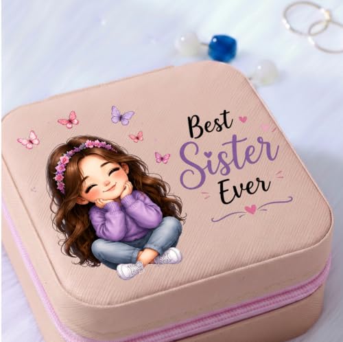 Image of P Arts Precious Art Gifts Best Sister Jewellery Organiser Box With Wooden Earring Pair,Greeting Card,Best Rakhi Gift For Sister,Rakshabandhan Combo Pack Set (Best Sister Ever)