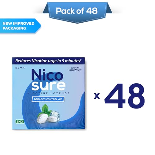 Image of Nicosure Nicotine Lozenges-2mg-Pack of 48-576 Lozenges|Tobacco Control Aid|Icemint Flavour|Aids in Quitting Tobacco|Sugar-free|Mini Size Max Flavour