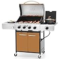Sophia & William 4-Burner Gas BBQ Grill with Side Burner and Porcelain-Enameled Cast Iron Grates, 42,000BTU Propane Grills Outdoor Cooking Barbecue Grill Cabinet Style, Golden