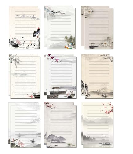 50 Writing Stationery Paper, Lined Stationery Paper for Writing Letter, Vintage Letter Paper with Lines,100 GSM, A4 Size, 10 Unique Design