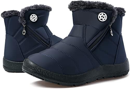 Image of Eagsouni Snow Boots Womens Winter Ankle Boots Ladies Warm Fur Lined Booties Thickening Shoes Zip Flat Sneakers Outdoor Booties