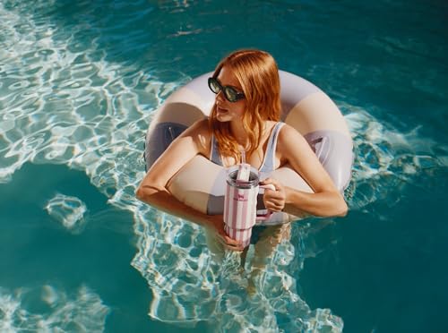 Image of STANLEY Quencher H2.0 Tumbler with Handle and Straw 40 oz | Flowstate 3-Position Lid | Cup Holder Compatible for Travel | Insulated Stainless Steel Cup | BPA-Free | Peach Whip Cabana Gloss
