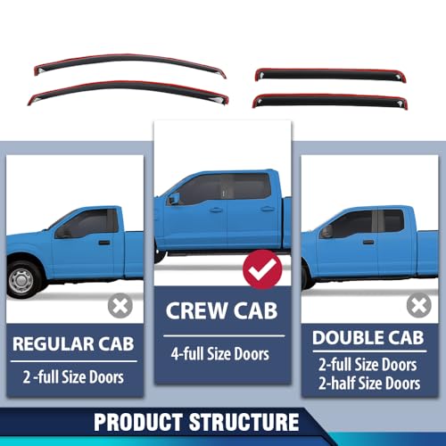 Image of PIT66 in-Channel Window Rain Guards Compatible with Chevy Colorado Crew Cab 2023 2024 2025, Fit GMC Canyon Crew Cab 2025, Not Fit Ext /Double Cab Window Deflectors Vent Visors Smoke 4 PCS
