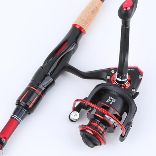 Risveglio Juego completo de caña de pescar y carrete, fibra de carbono ultraligera de 1,8 m, con caja de almacenamiento y 37 piezas surtidas de señuelos, color negro para rojo