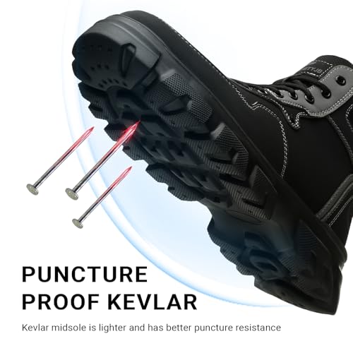 USOR Sicherheitsstiefel Sicherheitsschuhe Stahlkappe Schuhe für Herren Damen Sicherheitsschuhe Stahlkappe Turnschuhe Arbeitsstiefel Sneaker Leicht Atmungsaktiv Industriekonstruktion, Schwarz , 38.5/39 – Bild 4