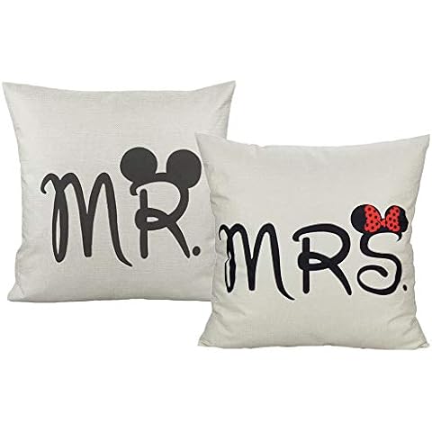 Mr & Mrs Wedding Gift Cushion Covers Couples Decorative mice Cushion Cases Home Decor for Bed Bedroom Couch Sofa 18"x18" Set of 2 Cover