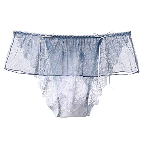 Bragas Sissy de baja altura de malla de encaje transparente floral con falda tanga calzoncillos de bikini ropa interior de travestis, Azul / Patchwork, talla única Cover