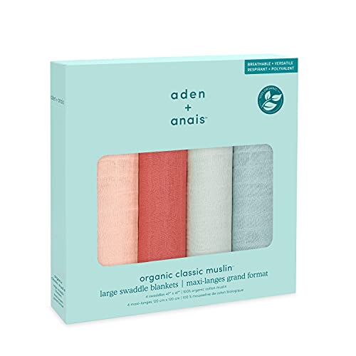 Image of aden + anais Boutique Organic Swaddle Blanket 4-Pack - 100% Organic Cotton Muslin, Large, Soft, Breathable Receiving Blankets for Infants - Lightweight Multi-Use Baby Swaddles, Mother Earth