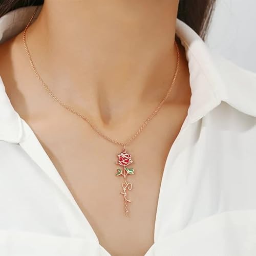 Ever2000 Birth Flower Name Necklace Personalized, Custom Engraved Floral Pendant Necklace Customized Birth Flower Pendant Necklace With Name For Women #TOP5