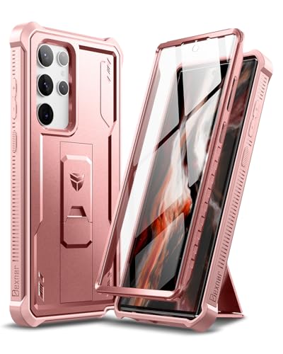 Dexnor Samsung Galaxy S22 Ultra 5G�p �P�[�X �����X�N���[���v���e�N�^�[ �R�p�K�i 360�x�S�ʖh�� �ϏՌ� �o���p�[�ی�J�o�[ �X�^���h�t��(���[�Y�S�[���h)