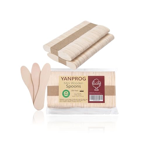 YANPROG Mini Wooden Spoons Small Tasting Spoons 3" Ice Cream Spoon 200Pcs, Natural Birch Biodegradable Compostable Wooden Cutlery for Parties, weddings