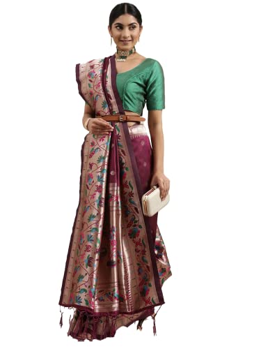 Pandadi Saree Paithani Silk Saree With Blouse Piece (371PS14_Purple)