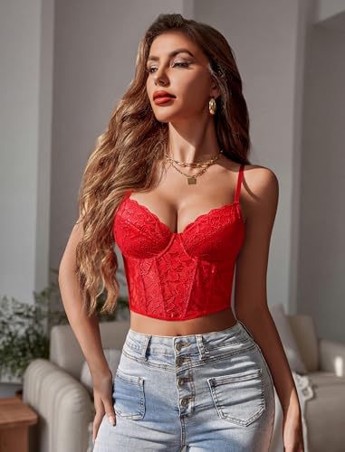 Image of Avidlove Lace Bralette for Women V Neck Bustier Corset Tops with Underwired Racerback Adjustable Strap Crop Top