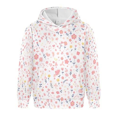 Pink Floral Plant Small Fresh Background Kids Boys Girls Sweatshirts Sweater Long Sleeve Hoodies Kangaroo Pocket