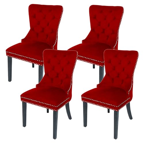 Lujoso juego de 4 sillas de comedor de terciopelo, elegantes sillas tapizadas de alta gama con cabeza de clavo, patas de madera maciza, ideales para restaurante, cocina, dormitorio, sala de estar