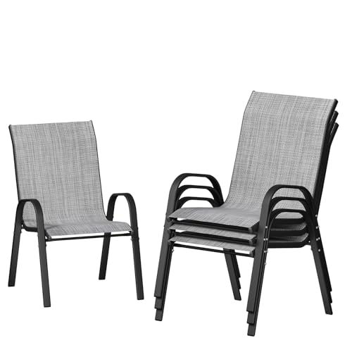 Image of UDPATIO Patio Chairs Set of 4, Stackable Outdoor Dining Chairs with High Back, Breathable Textilene Fabric Outdoor Chair All Weather, 350LBS Capacity for Garden, Backyard (Light Grey)