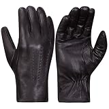 Harssidanzar Leather Gloves for Men,Winter Cold Weather Genuine Leather Rabbit Fur Lined Gloves KM04