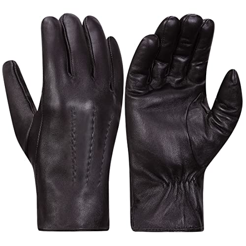 Harssidanzar Leather Gloves For Men,Winter Cold Weather Genuine Leather Rabbit Fur Lined Gloves Km047,Brown,Size S #TOP21