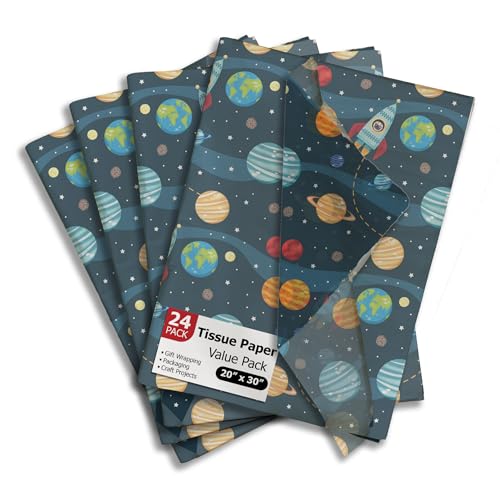 Pro Supply Global Space Astronaut Printed Tissue Paper for Gift Bags or Boxes and Wrapping - Bulk Decorative Art Tissue Paper for Packaging and Gifting | 24 Sheets 20" x 30"
