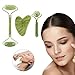 Hrobig Gua Sha Stein & Jade Roller Gesicht Set, Gesichtsroller Massagegerät 100% Natürliches Jade Echt, Hautpflege und Anti Aging für Gesicht, Augen und Hals, Strafft die Haut, Massage