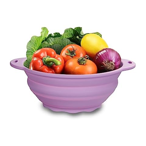 Jovilife Silicone Collapsible Bowl 88oz Large Camping Bowl Outdoor Hiking Travel Silicone Food Storage Container (Light Purple) Cover