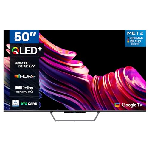 Metz Televisión Inteligente TV QLED + MQE7600Z 4K UHD de 50 Pulgadas con Google TV y Pantalla Mate antirreflejos Dolby Vision Dolby Atmos HDR Wi-FI TV (Modelo de 2024, Negro)