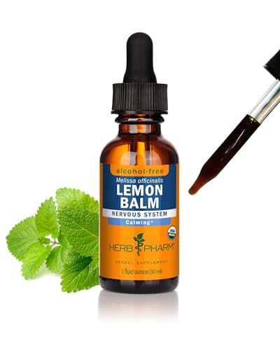 Herb Pharm Lemon Balm Alcohol-Free: Certified Organic Nervousness & Over-Excitement Support Fast-Absorbing & Sugar-Free Calming Extract Made with Lemon Balm Herb Liquid Glycerite 1 oz