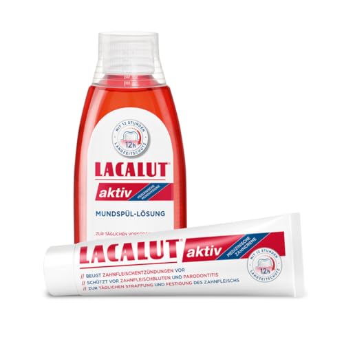 LACALUT AKTIV ZAHNCREME + LACALUT aktiv Mundspül-Lösung 300ml – Schützt das Zahnfleisch, erfrischt den Atem